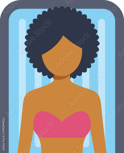 African woman relaxing in a tanning bed, getting an artificial tan