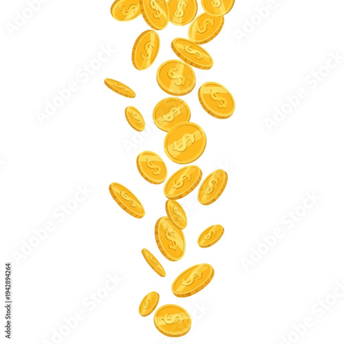 Coins falling from above in air