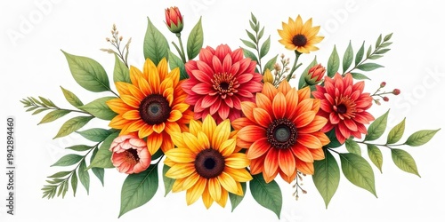 Wallpaper Mural Vibrant Autumnal Floral Arrangement Featuring Sunflowers and Dahlias in Warm Hues, Perfect for Seasonal Designs and Festive Celebrations Torontodigital.ca