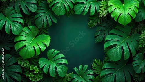 Wallpaper Mural Lush Tropical Foliage Frame with Emerald Green Background Ideal for Summer Designs and Nature Themed Projects Torontodigital.ca