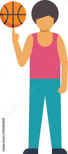 Athlete spinning basketball on finger, showing skill and balancing ability