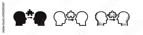 Problem solving and collaboration icon set. Idea exchange, teamwork, and solution finding.