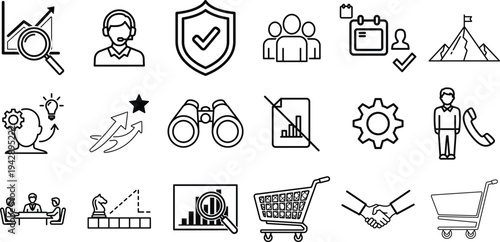 Diverse icons representing various activities and concepts in a simple line art style. vector illustration
