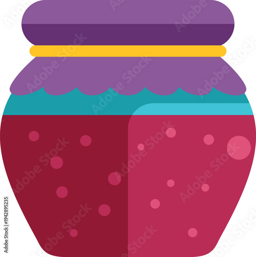 Sweet berry jam in a glass jar with lid, presented as a colorful flat illustration