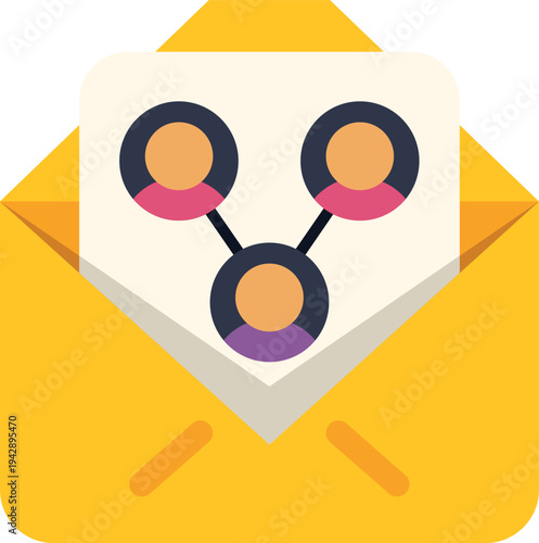 Email envelope showing connected people, representing digital communication and sharing