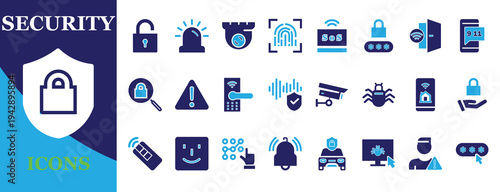 Security and cyber protection fill icons set for web apps editable 2 color vector symbols for smart home safety privacy business network and developers design
