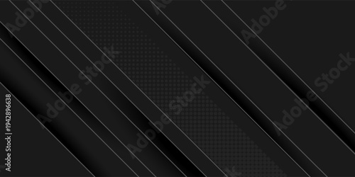 Black abstract background design. Modern wavy line pattern (guilloche curves) in monochrome colors. Premium stripe texture for banner, business backdrop. Dark horizontal vector template