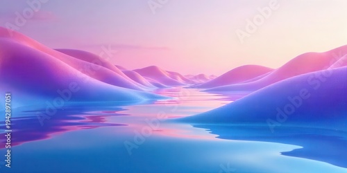Wallpaper Mural Serene Pastel Hills Reflecting in a Calm River, a Dreamlike Landscape of Soft Colors and Gentle Slopes, Evoking Tranquility and Inner Peace Torontodigital.ca
