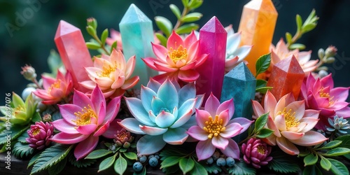 Wallpaper Mural A vibrant arrangement of colorful succulents and gemstone crystals, a captivating display of nature's artistry Torontodigital.ca