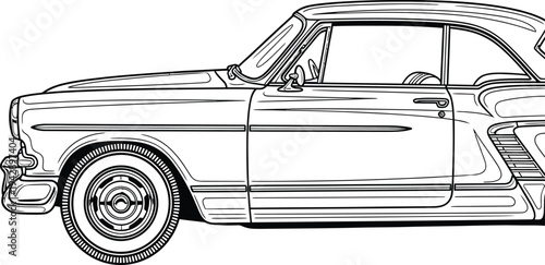 Detailed Line Art Illustration of a Classic Vintage Coupe Automobile.