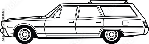 Detailed Side View Illustration of a Classic Station Wagon Car.