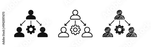 Team Hierarchy and Management Icon Set. Organization, Workflow, and Collaboration Symbols.