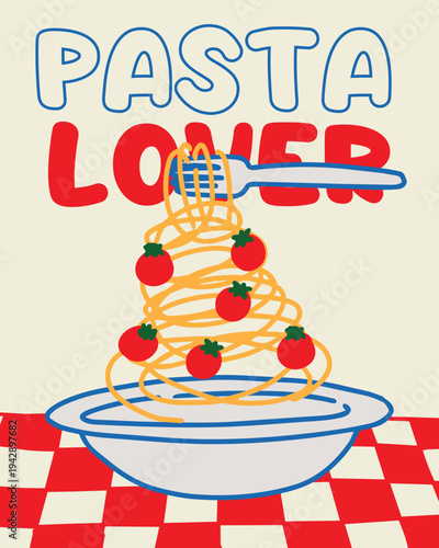 Hand drawn vintage style pasta lover graphic design vector illustration
