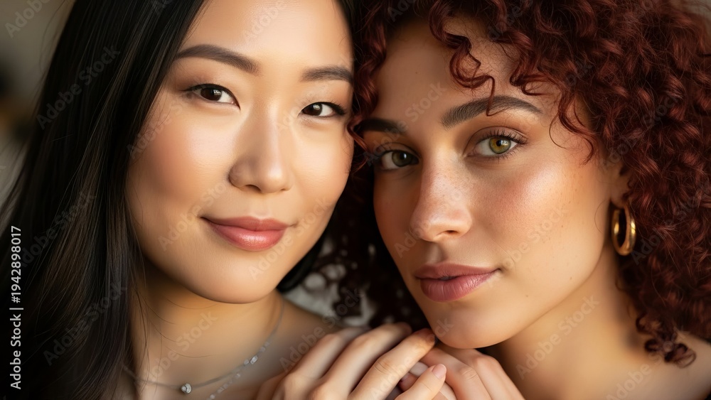 Obraz premium Close portrait of two women with different features