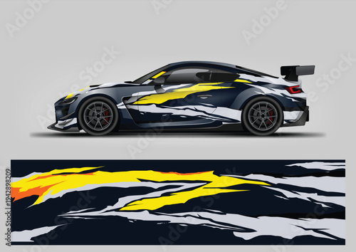 Abstract grunge stripe racing car wrap design. Vector wrap template for vehicle graphics.