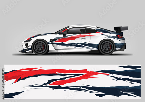 Abstract grunge stripe racing car wrap design. Vector wrap template for vehicle graphics.