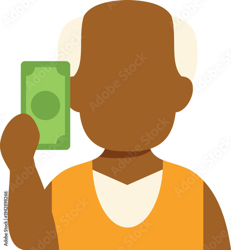 Senior man with balding hair holding a green banknote