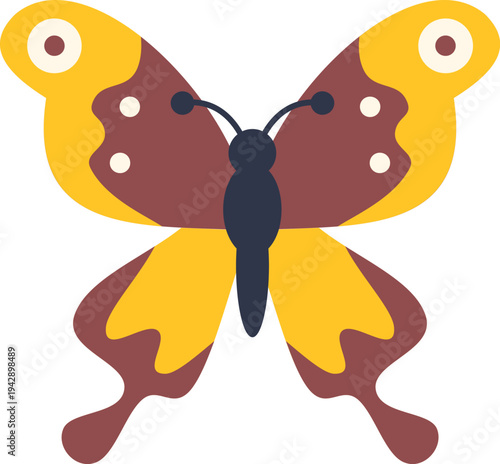 Cute butterfly graphic art illustration with spread wings and antennae