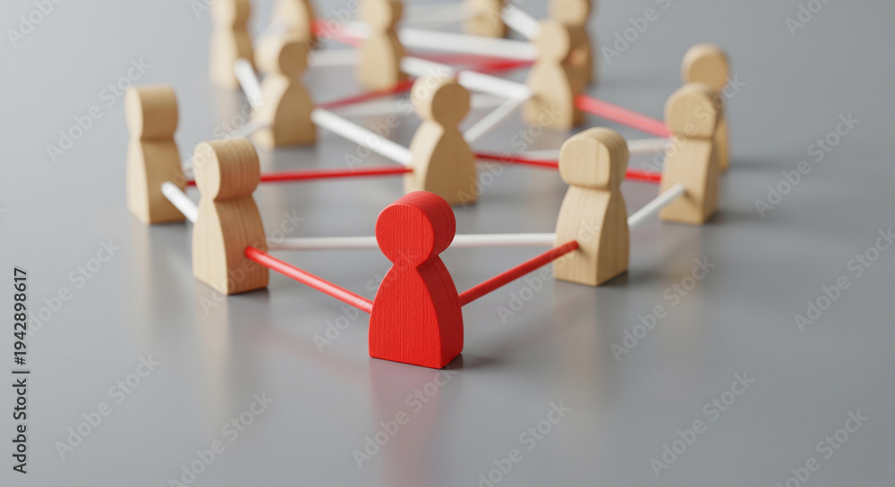 Obraz premium Red wooden leader connected to team perfect for strategic business organization and modern corporate management hierarchy