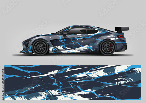 Abstract grunge stripe racing car wrap design. Vector wrap template for vehicle graphics.