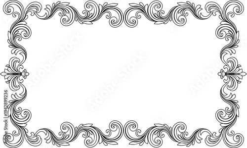 A filigree heraldic crest motif floral pattern border frame. Original design in a vintage style.