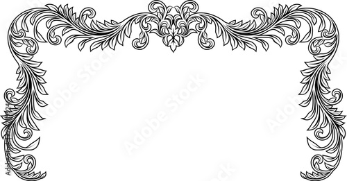 A filigree heraldic crest motif floral pattern border frame. Original design in a vintage style.