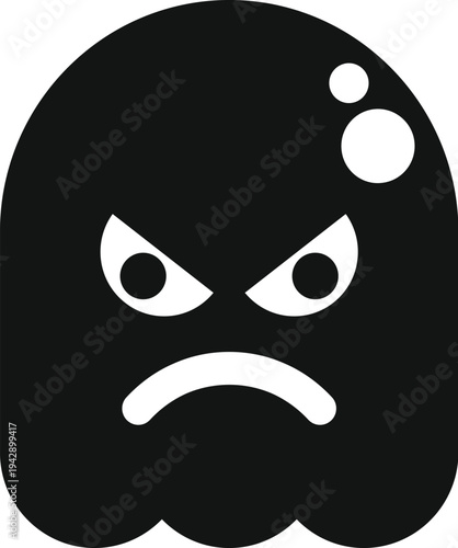 Black angry ghost character with fierce eyes and frowning mouth