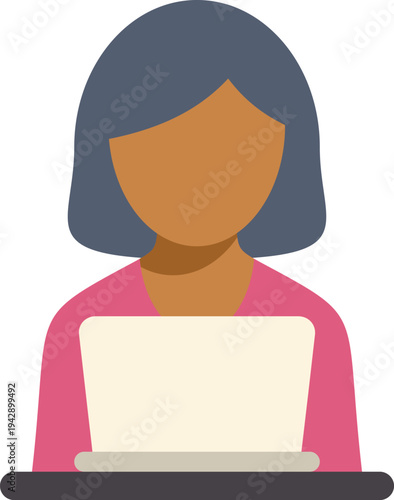 Woman using a laptop actively, representing online work or education