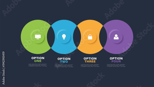 Intersecting four multicolored circles infographic template. Layout consisting of 4 options or processes.