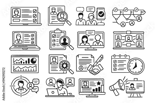Illustrations of various human resources and recruitment processes