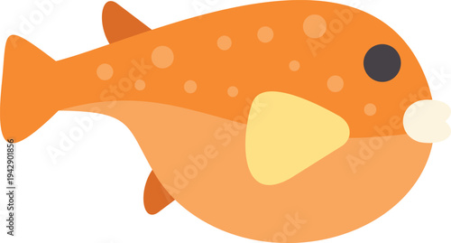 Cartoon pufferfish swimming on a white background, representing sea life and aquatic animals