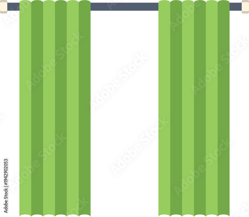 Green curtains providing window treatment and home decor on a white background