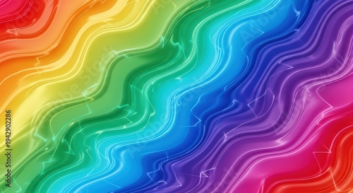 Abstract vibrant rainbow wavy background with saturated liquid texture and colorful geometric light glints
