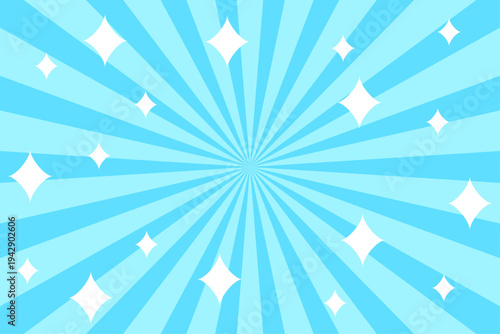 水色の放射状サンバーストとキラキラが広がるポップな背景デザイン