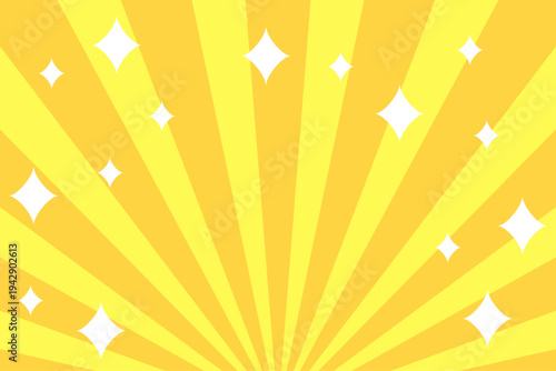 黄色の放射状サンバーストとキラキラが広がるポップな背景デザイン