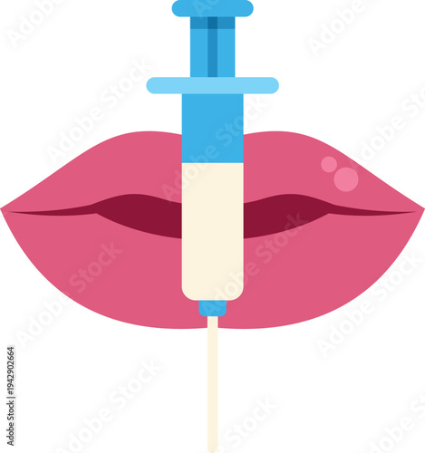 Lips undergoing a cosmetic treatment with a syringe for filler augmentation