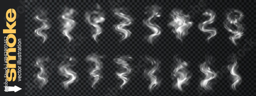 Effect vector white with food steam png and smoke tea coffee. Hot isolated dish with light black cloud and incense mist fog. Steam cup effect with food design smoky and pollution smell mug.