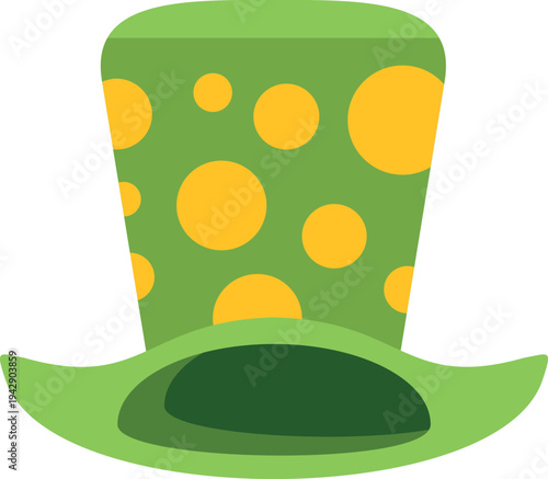 Green top hat featuring yellow polka dots, representing celebration and fun