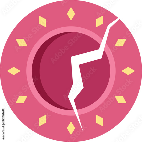 Cracked pink shield icon symbolizing broken security, vulnerability, and system failure