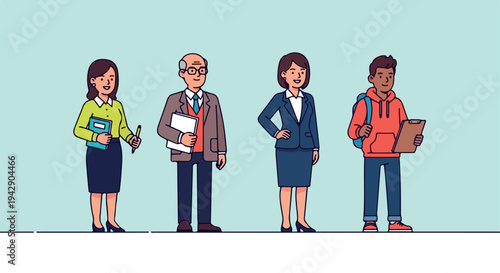 Diverse Business People and Student Vector Illustration Set
