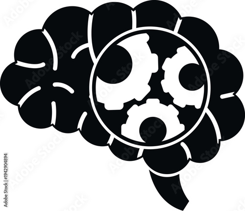Brain with gears symbolizing thought process, logic, and artificial intelligence development