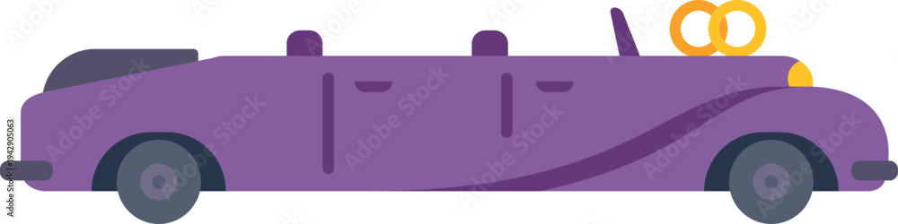 Obraz premium Stylish purple wedding limousine illustration featuring golden rings on the hood
