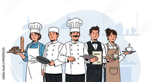 Professional Restaurant Staff Team Flat Vector Illustration