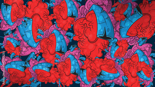 Abstract Urban Streetwear Anatomical Heart Background Pattern Vector