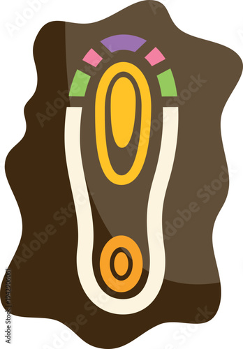 Artistic illustration of a bright shoe footprint mark left in a patch of wet brown mud