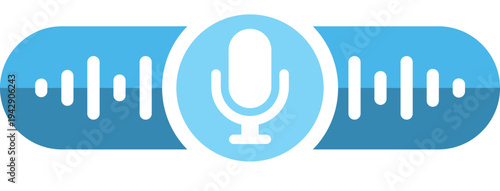 Stylish blue microphone and soundwave symbol representing audio recording and broadcasting