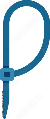 Minimalist blue cable tie illustration showing a looped fastening tool on white background
