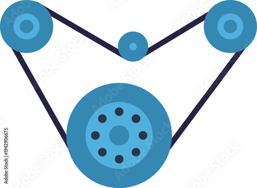 Simplified vector illustration showing a car engine belt and pulley system in blue tones