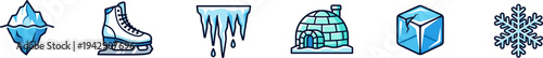 Set of winter and ice themed vector icons.