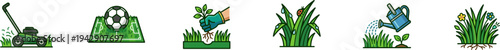 Set of gardening and lawn care vector icons.